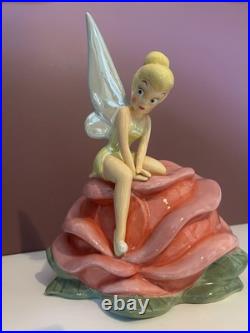 RARE Disney World Theme Park Tinkerbell On Rose Ceramic 20 Cookie Jar