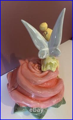 RARE Disney World Theme Park Tinkerbell On Rose Ceramic 20 Cookie Jar