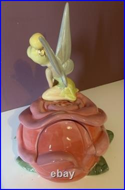 RARE Disney World Theme Park Tinkerbell On Rose Ceramic 20 Cookie Jar