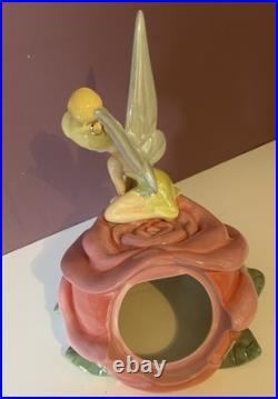 RARE Disney World Theme Park Tinkerbell On Rose Ceramic 20 Cookie Jar