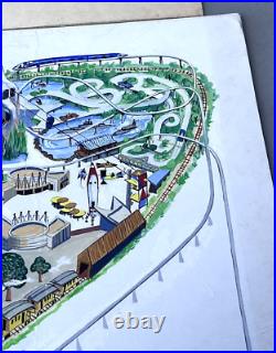 RARE Disneyland Original Theme Park Map Painting Art Disney Vacationland 1962