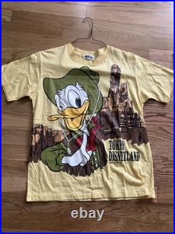 VTG 1985 Tokyo Disneyland AOP Donald Duck Cowboy T-Shirt Sz M Japan Disney RARE