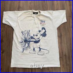 VTG 90s Mickey Mouse Disney T Shirt Size L-XL Single Stitch Tan Rare Tag