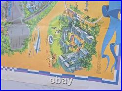 Vintage 1966 Disneyland Theme Park souvenir giant wall map 30x44