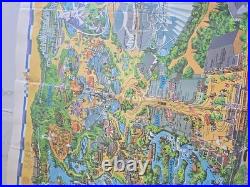 Vintage 1966 Disneyland Theme Park souvenir giant wall map 30x44