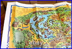 Vintage 1979 Disneyland Theme Park Souvenir Map Poster 44x30 Disney with Bag