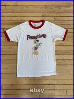 Vintage 70s Pinocchio Fantasyland Disney Ringer T Shirt USA Made Thin Mens Lg