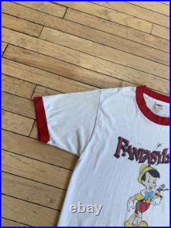 Vintage 70s Pinocchio Fantasyland Disney Ringer T Shirt USA Made Thin Mens Lg