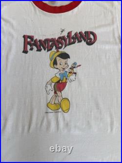 Vintage 70s Pinocchio Fantasyland Disney Ringer T Shirt USA Made Thin Mens Lg