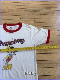 Vintage 70s Pinocchio Fantasyland Disney Ringer T Shirt USA Made Thin Mens Lg