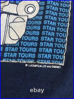 Vintage 80s Disney Star Tours Shirt Size Medium Droid Lucasfilms Navy Blue