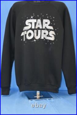Vintage 90s STAR WARS TOURS DISNEY THEME PARK RIDE GLITTER RAGLAN SWEATSHIRT L