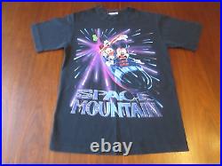 Vintage Disney SPACE MOUNTAIN T-Shirt Black Small Single Stitch Double-Sided