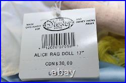 Vintage Disney Theme Parks Alice in Wonderland ALICE RAG DOLL 17 Plush RARE