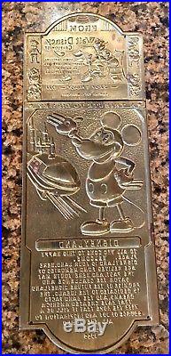 Vintage Disneyland Brass Tribute Plaque Door Push Walt Disney 1955 Opening Day