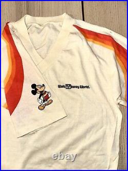 Vintage Walt Disney World Shirt Small Beige Mickey Mouse Theme Park 1970s