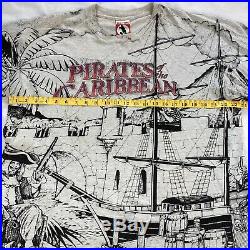 Vtg Disney Pirates Of The Caribbean All Over Print XL Shirt Theme Park Ride 90s