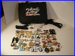 Walt Disney World 2000 Pin Traders Bag/Case, 58 Pins/Nameplate, & 2 Lanyards Lot