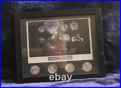 Walt Disney World Fab 5 Theme Park Icons Framed Lithograph & 4 Parks Coin Set