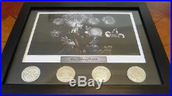 Walt Disney World Theme Park Icons Fab 5 Lithograph & 4 Coin Framed Set Display