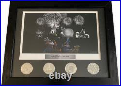 Walt Disney World Theme Park Icons Fab 5 Lithograph with 4 Coin Framed Set NIB
