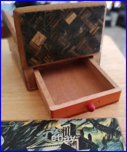 Wooden Inlay Puzzle Box with a Secret Drawer'The Haunted Mansion' Theme